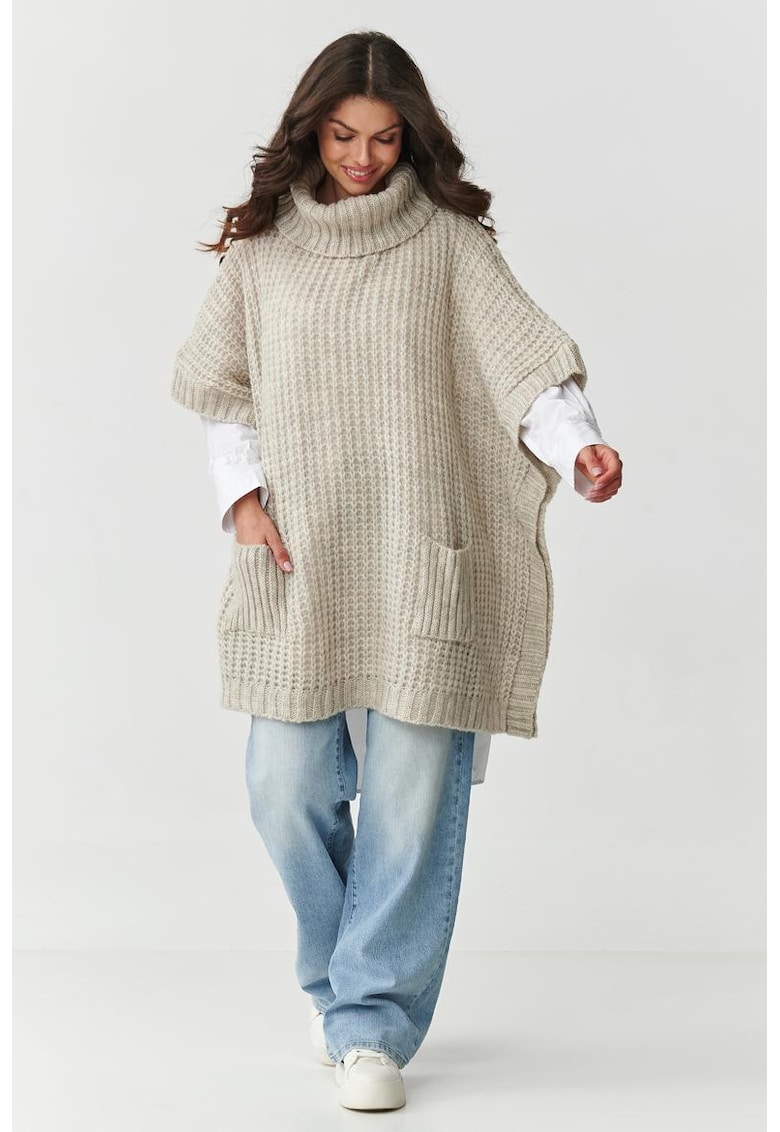 Pulover tip poncho din amestec de lana -