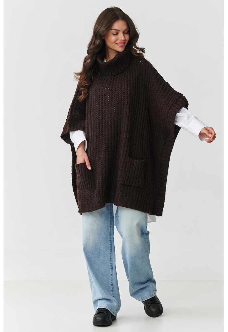 Pulover tip poncho din amestec de lana si mohair -