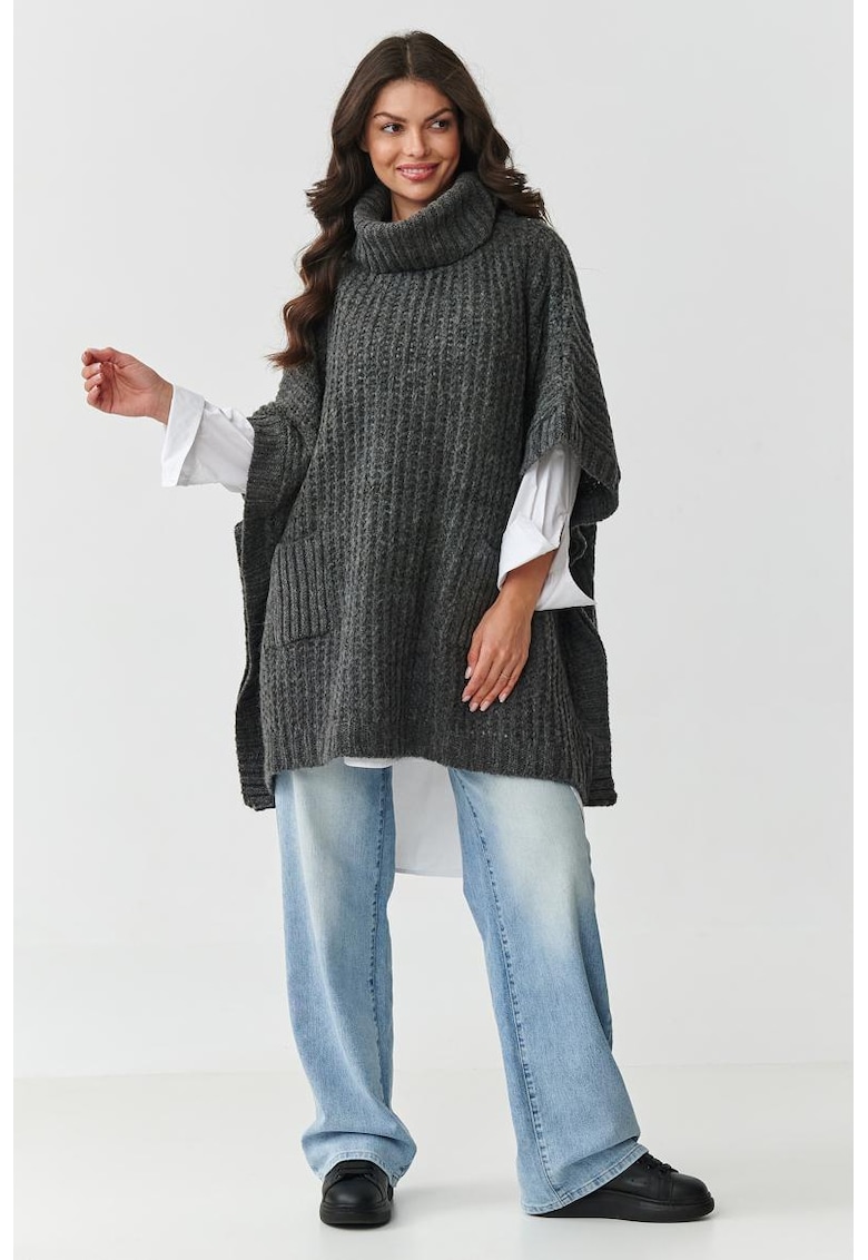 Pulover tip poncho din amestec de lana -