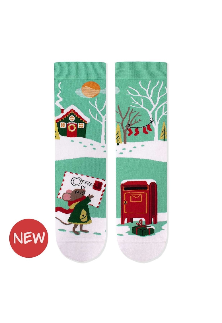 Sosete Arty Socks de Craciun din bumbac Soricel - 43-46 EU - Turcoaz