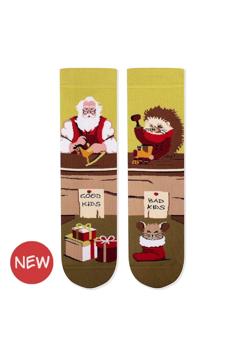 Sosete Arty Socks de Craciun din bumbac Mos Craciun Verde pal