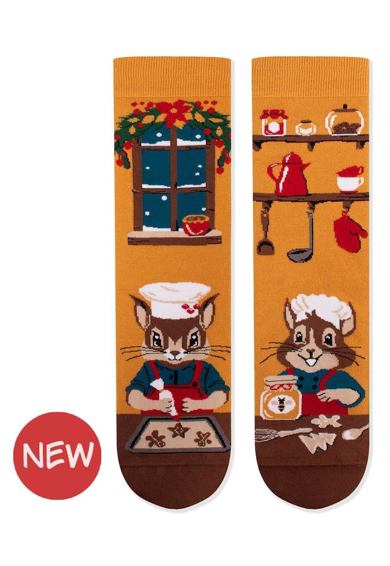 Sosete Arty Socks de Craciun din bumbac Veverita Cofetar Mustar