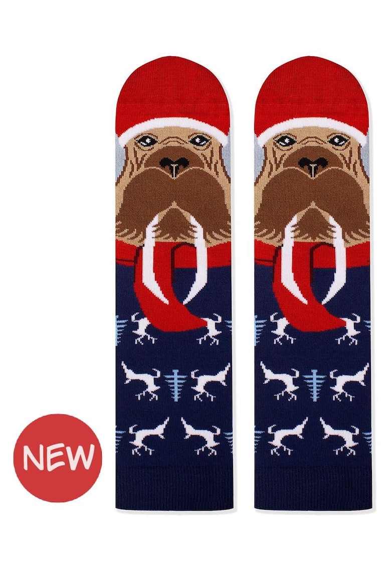 Sosete de Craciun din bambus Craciunul Polar Morsa Albastru