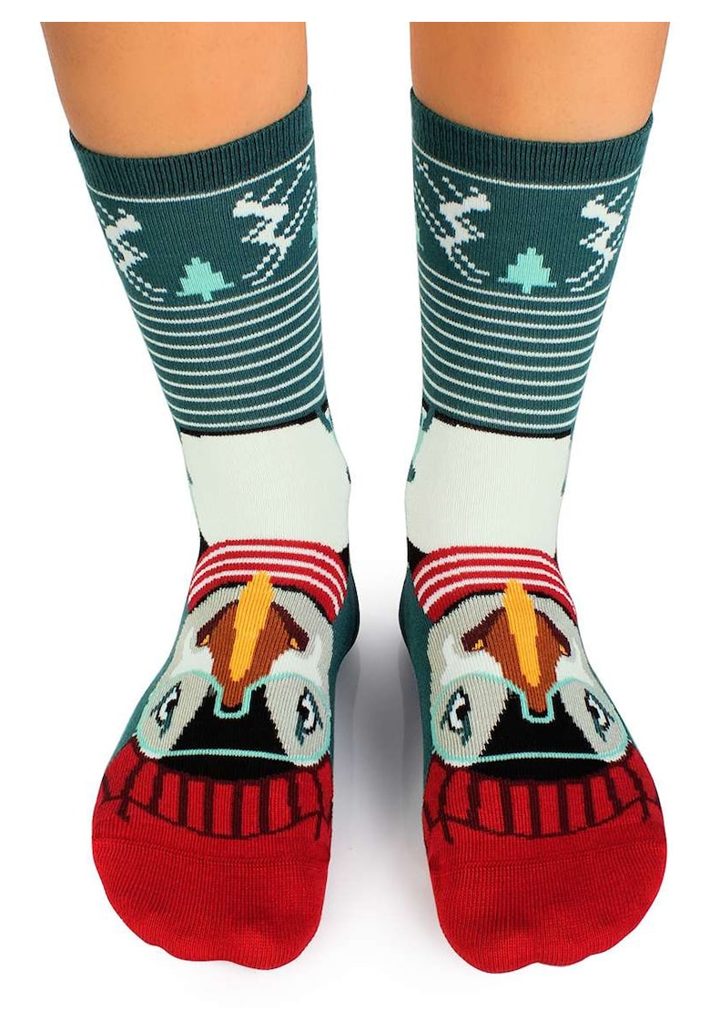 Sosete de Craciun din bambus Craciunul Polar Pufin Verde