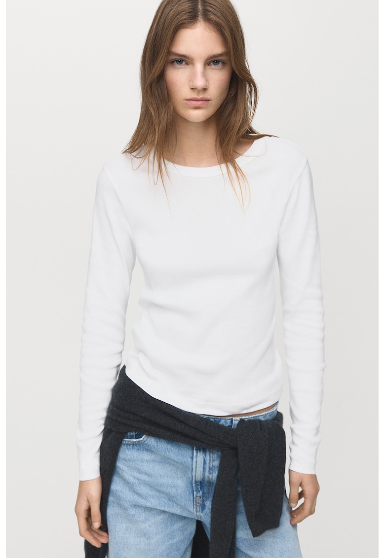 Bluza uni cu decolteu rotund - Alb