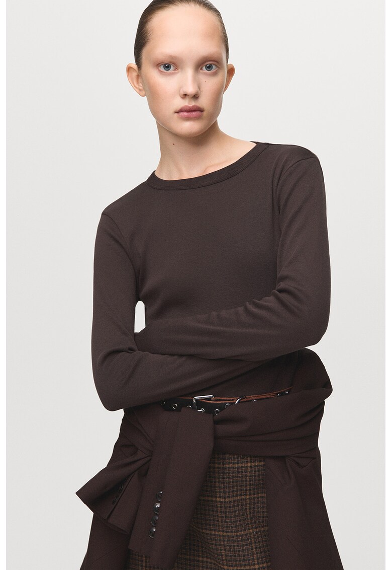 Bluza uni cu decolteu rotund - Maro inchis