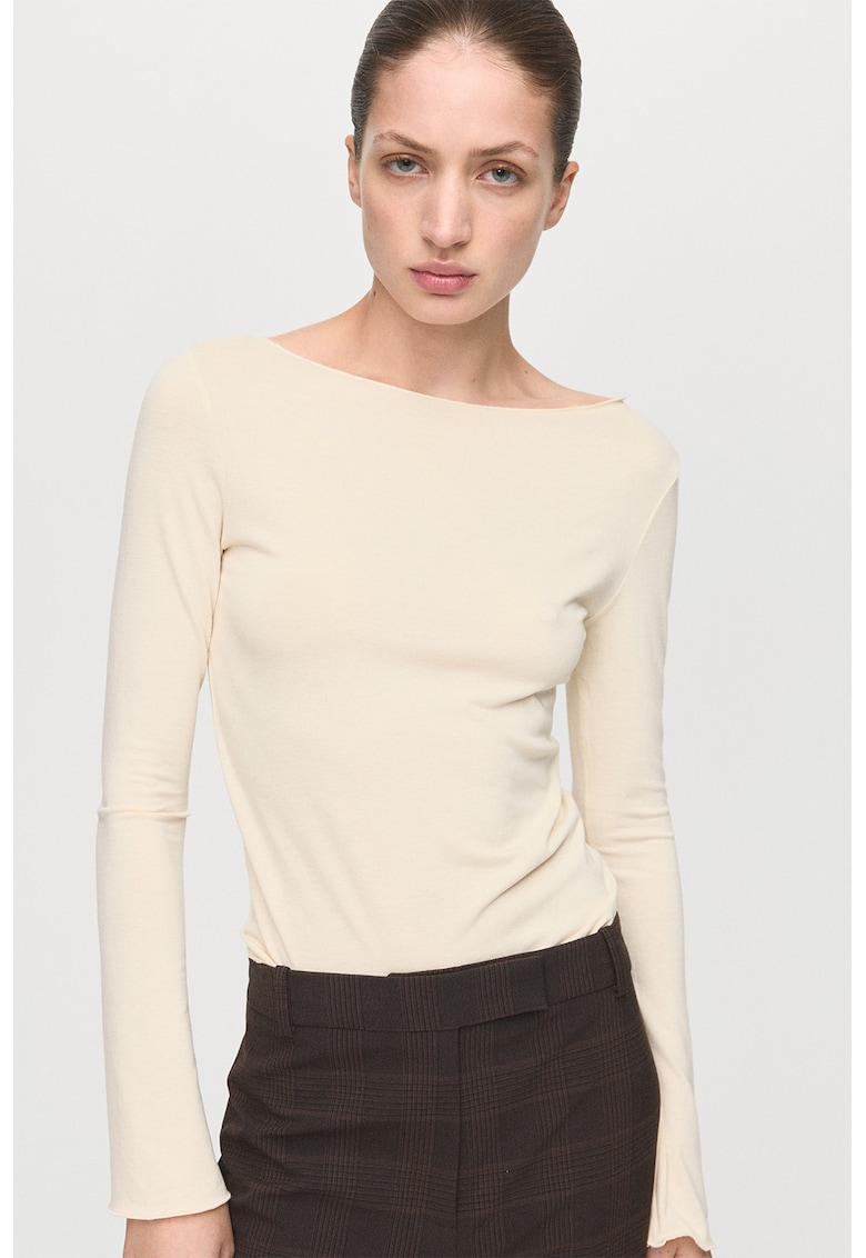 Bluza uni cu decolteu barcuta - Crem