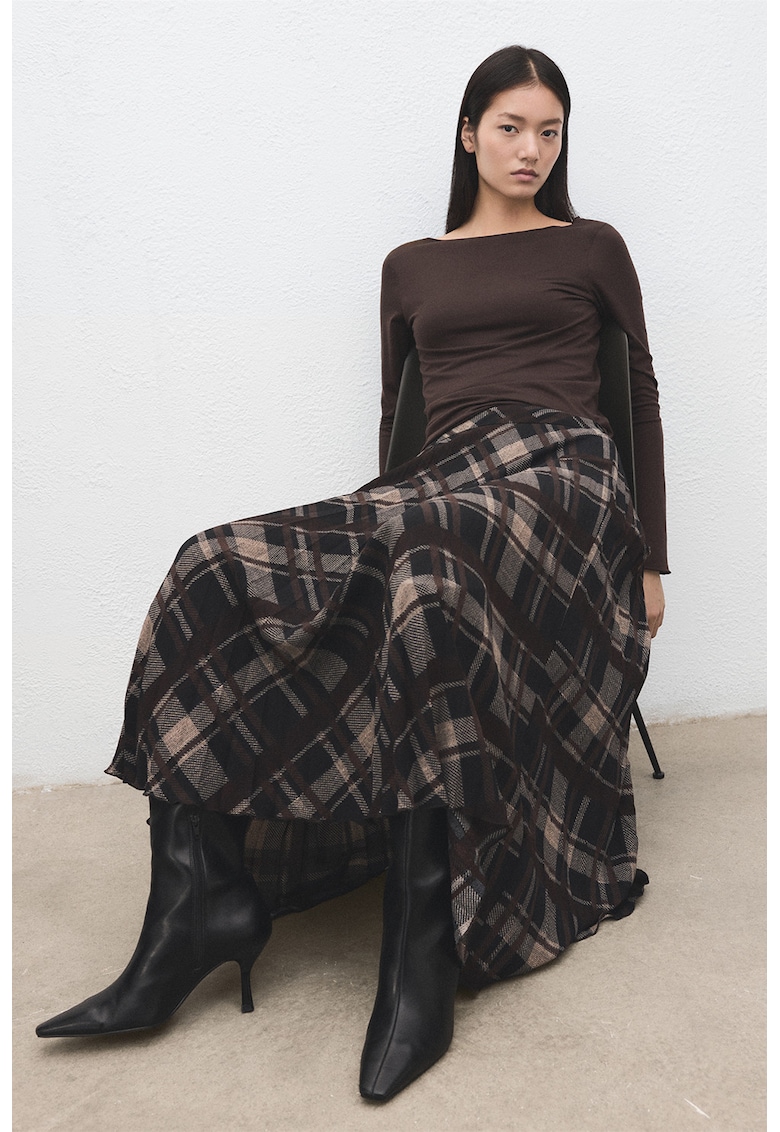 Bluza uni cu decolteu barcuta - Maro inchis