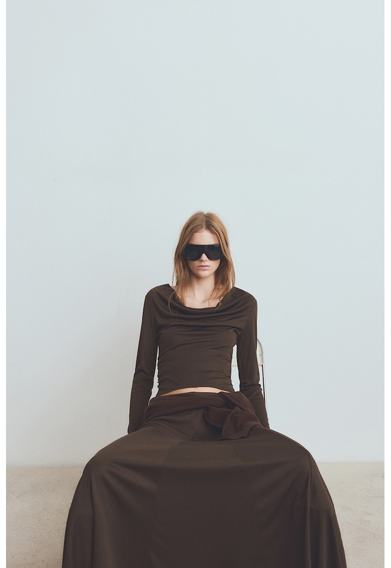 Bluza cu design drapat - Maro inchis