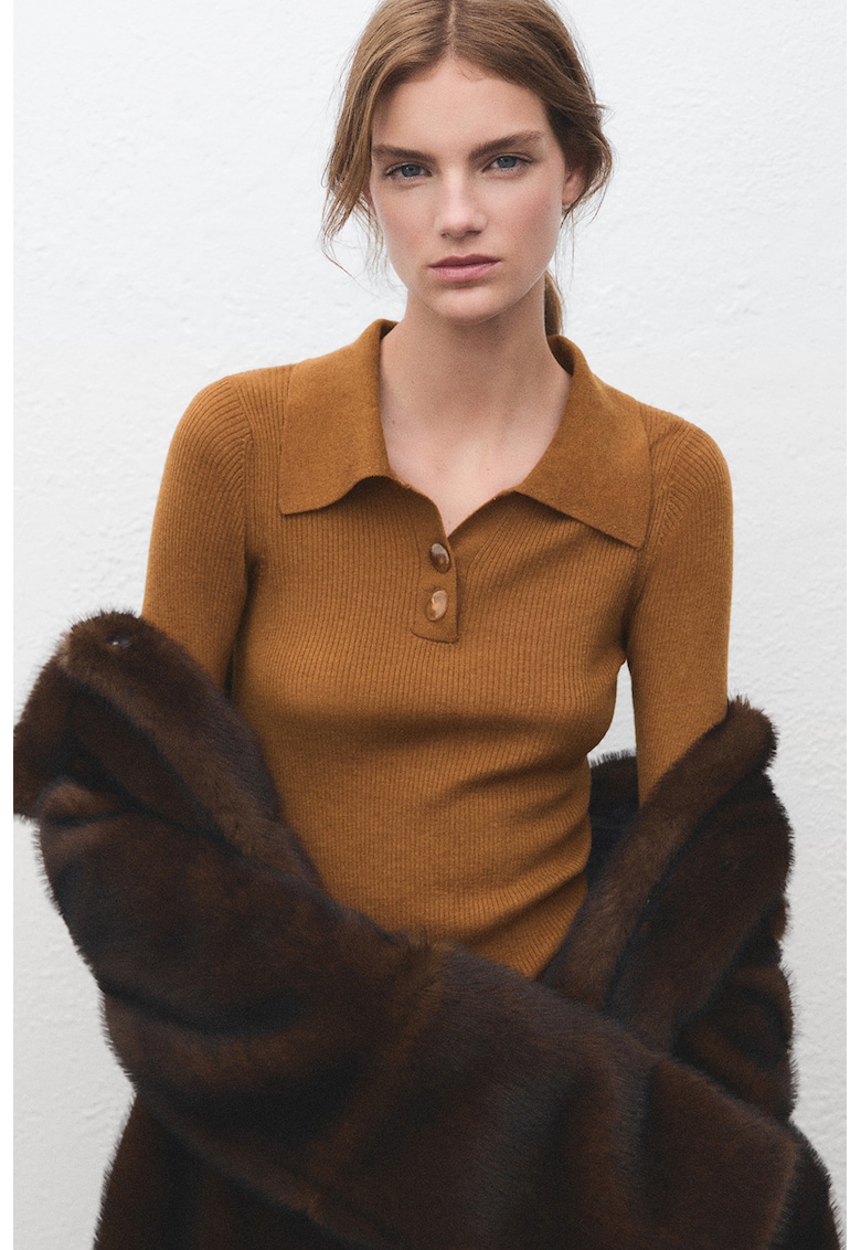 Pulover slim-fit cu striatii - Maro