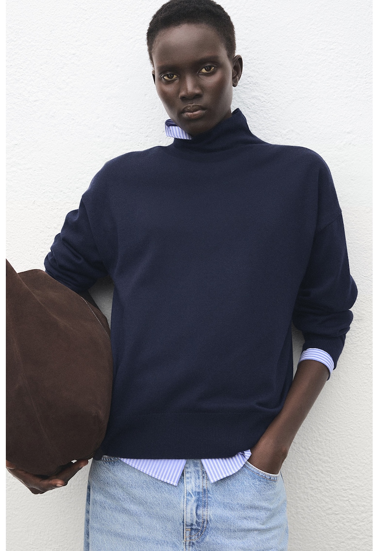 Pulover lejer din amestec de lana cu model uni - Bleumarin