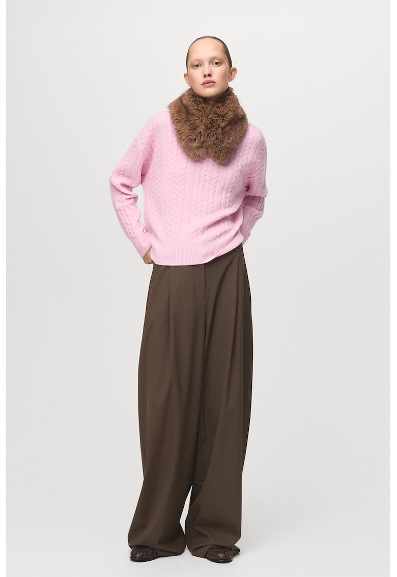 Pulover cu aspect torsade - Roz pastel