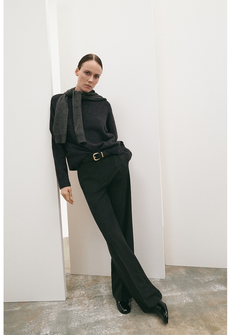 Pulover uni cu maneci cazute - Gri carbune