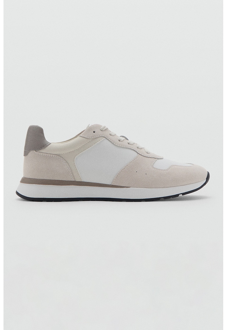 Mango Pantofi sport low-cut cu insertii din piele intoarsa - Alb/Maro taupe deschis/Bej deschis