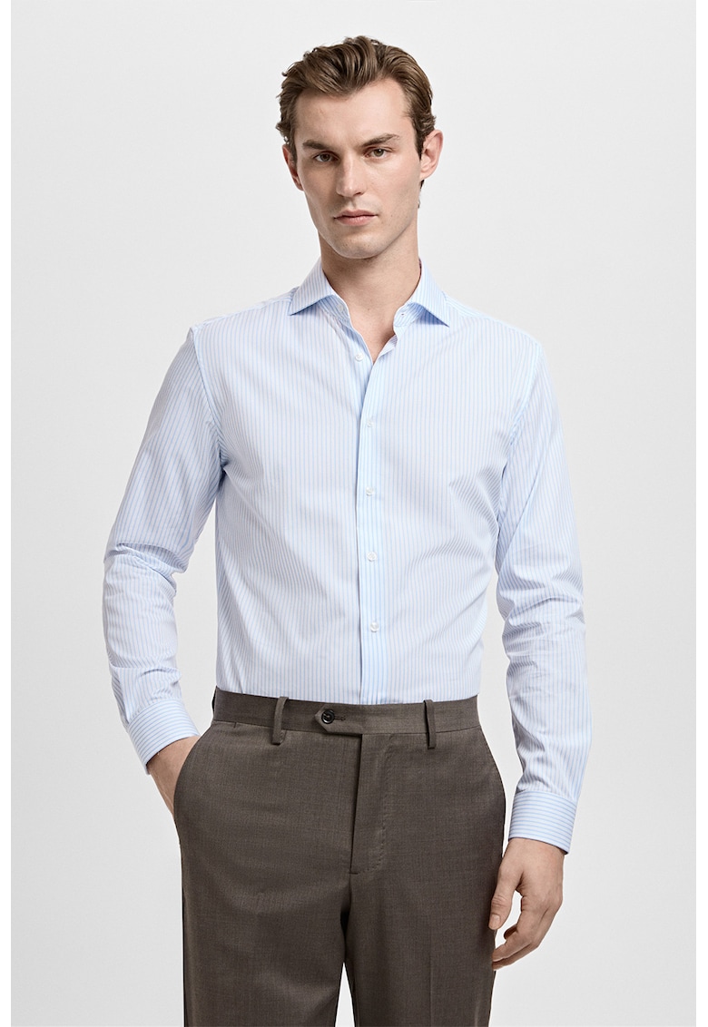 Camasa slim-fit cu dungi - Alb/Albastru lavanda
