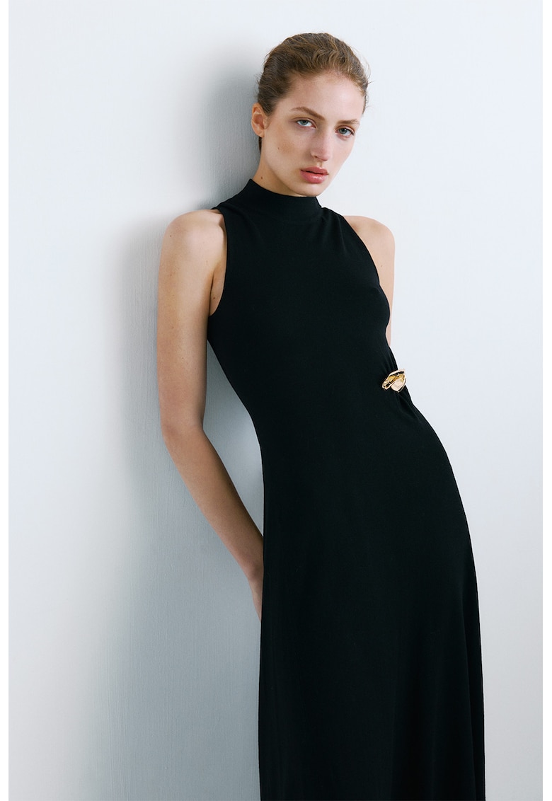 Rochie tricotata fin - fara maneci - Auriu/Negru