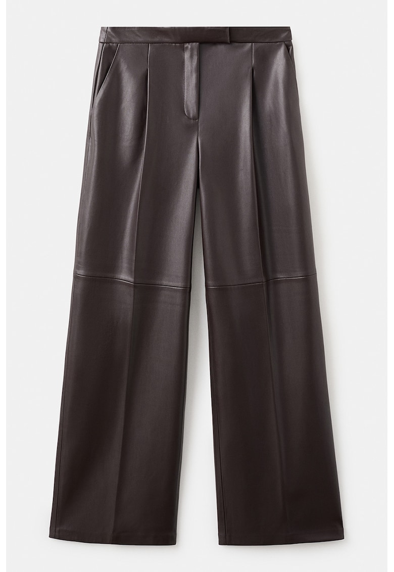 Pantaloni din piele ecologica cu croiala ampla - Maro inchis
