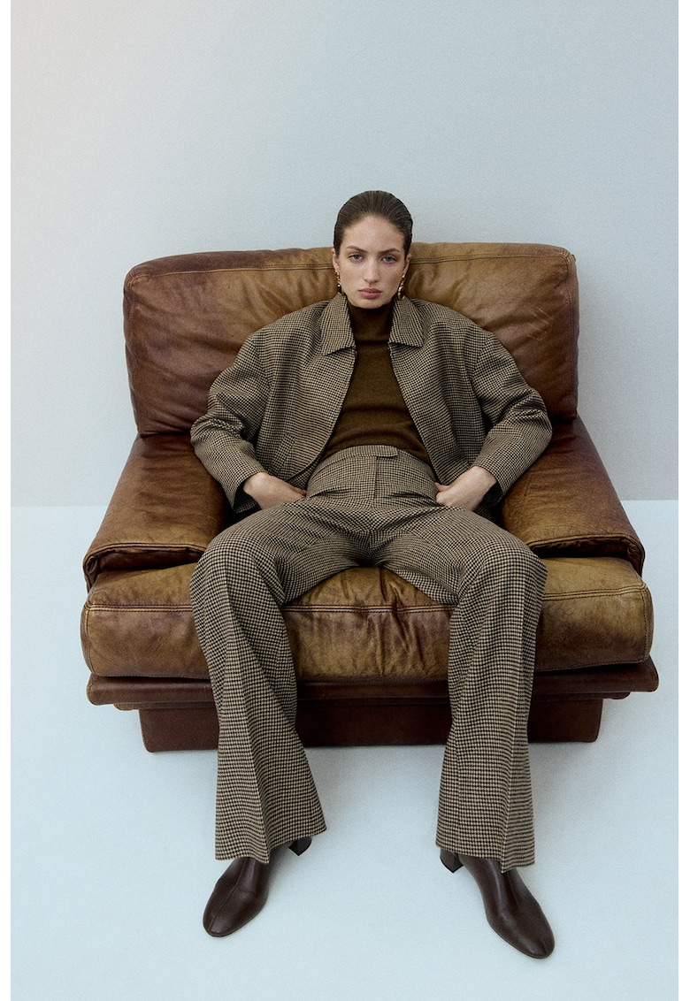 Pantaloni din amestec de lana cu croiala ampla - Negru/Maro deschis