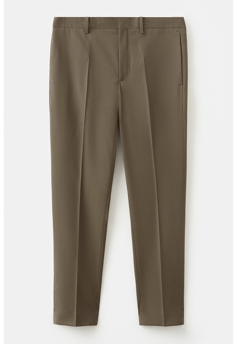 Pantaloni cu talie medie si pensa - Maro inchis