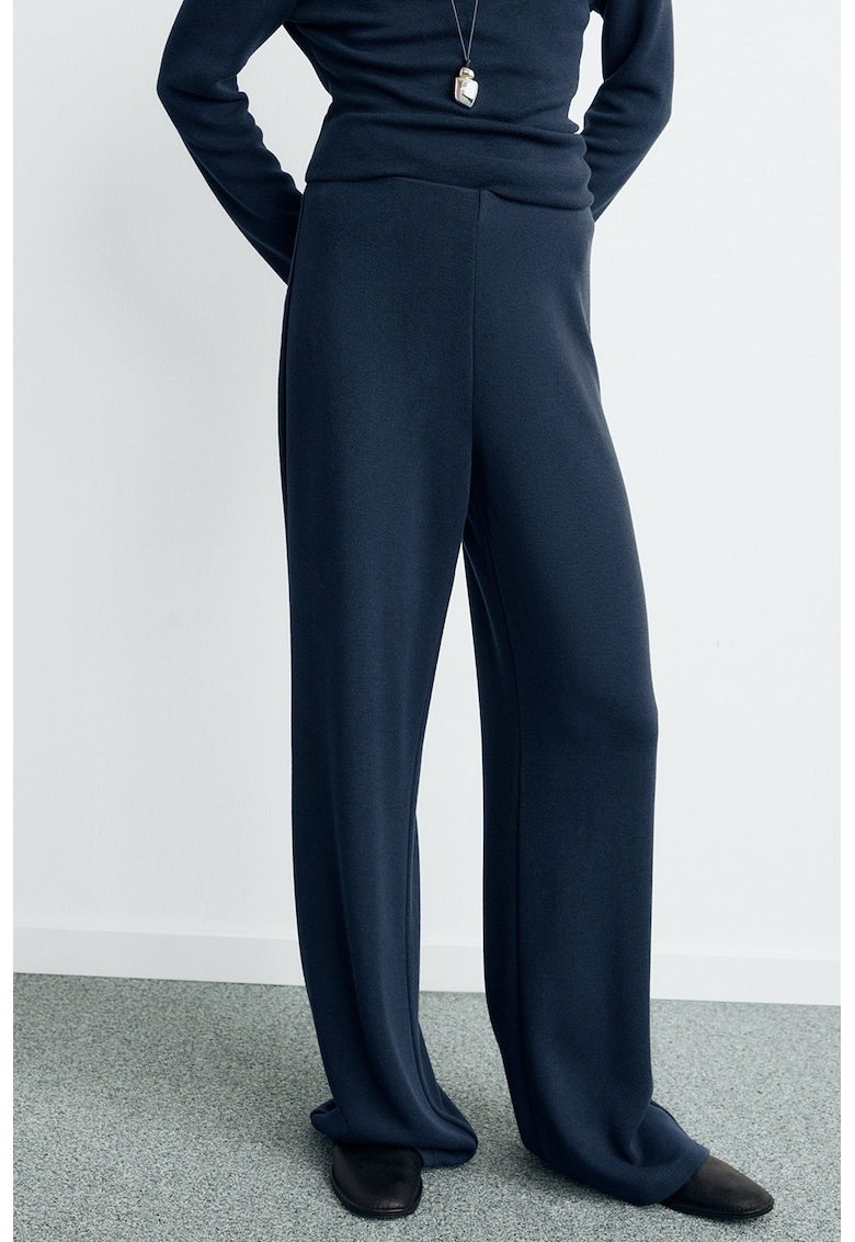 Pantaloni cu croiala ampla si talie inalta - Bleumarin