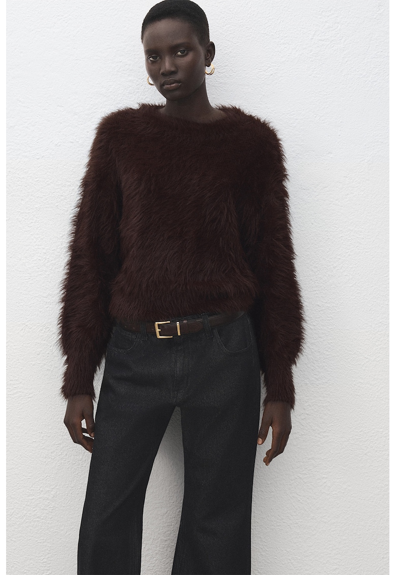 Pulover uni cu aspect pufos - Maro inchis