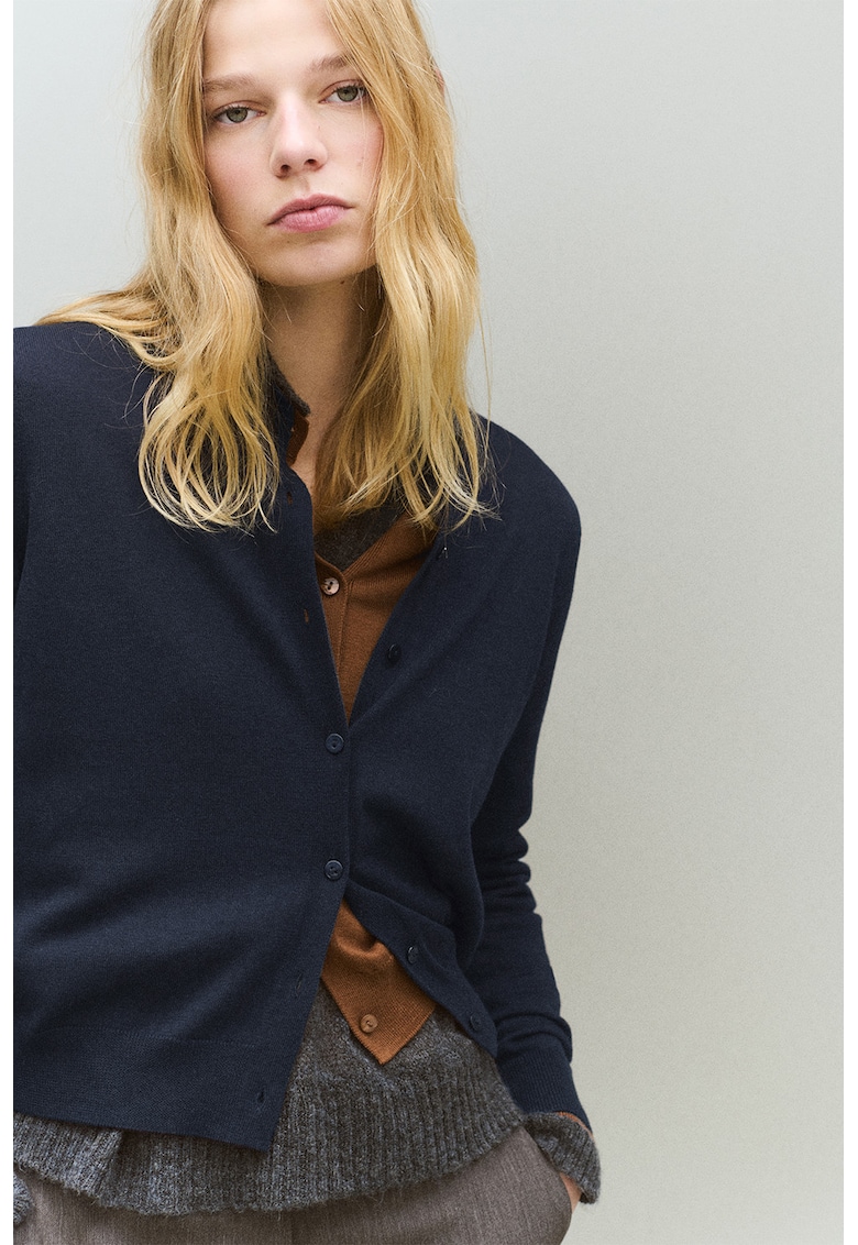 Cardigan cu bumbac si modal - Bleumarin