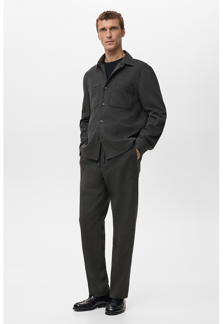 Pantaloni cu talie medie - pensa si snur - Gri antracit/Gri inchis