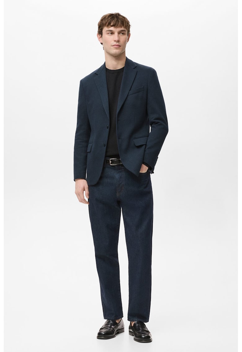 Sacou slim-fit cu revere decupate - Bleumarin