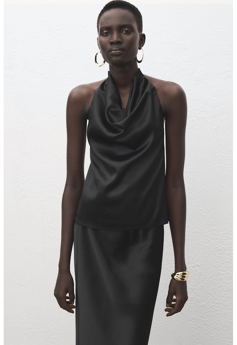 Bluza cu decolteu drapat - fara maneci - Negru