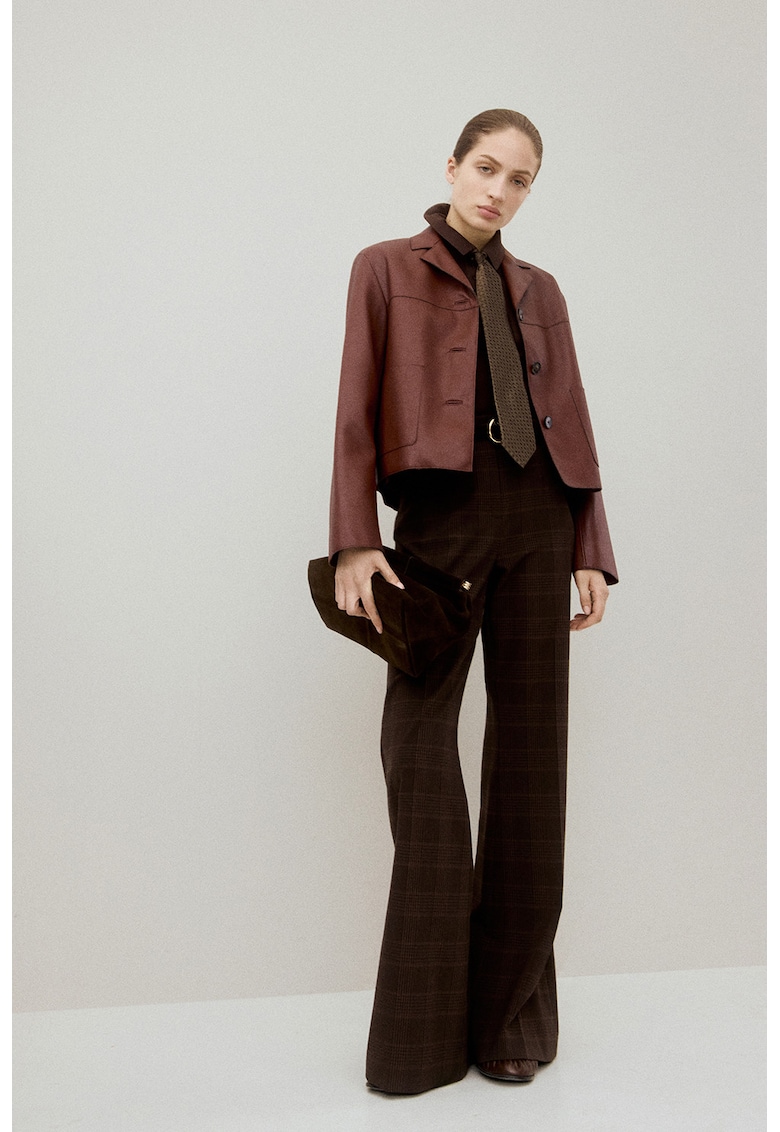 Jacheta din piele ecologica cu revere decupate - Maro