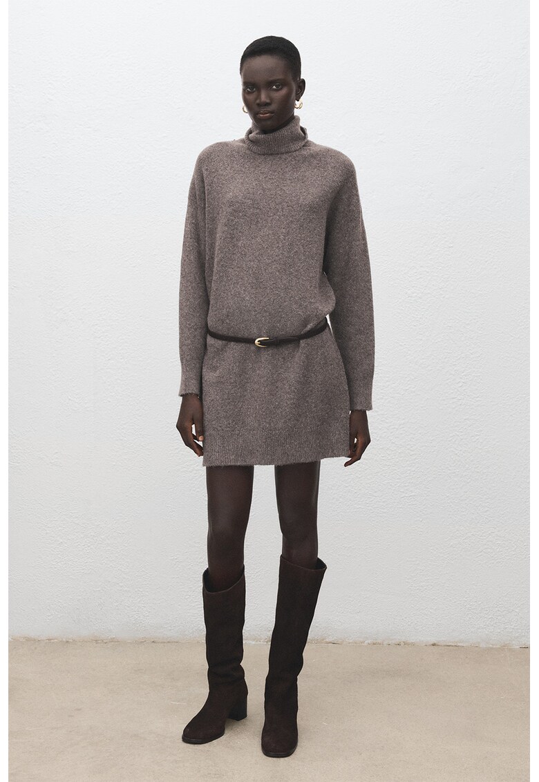 Rochie din amestec de lana cu maneci lungi - Maro taupe