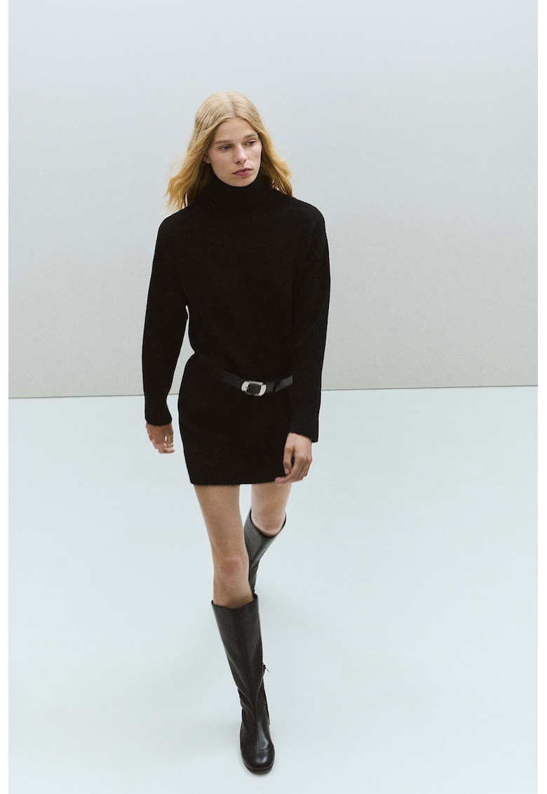 Rochie din amestec de lana cu maneci lungi - Negru