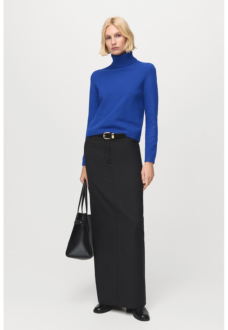 Pulover tricotat fin cu guler inalt - Albastru royal