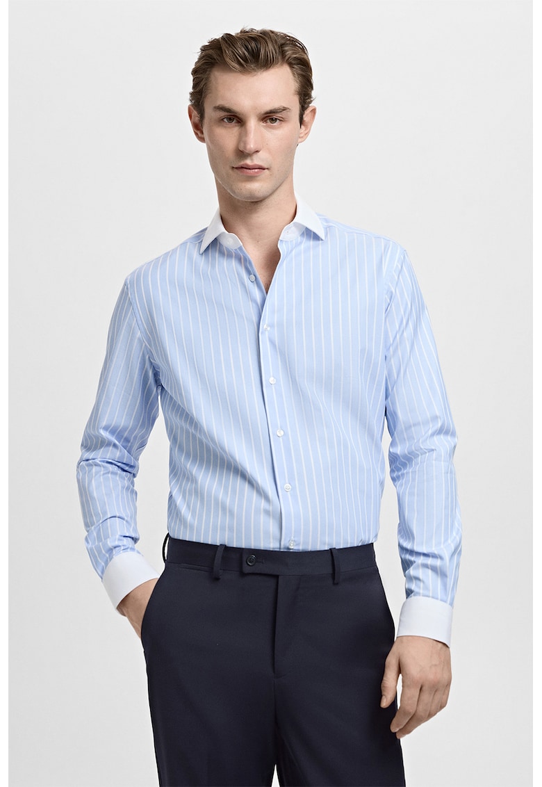 Camasa slim-fit din bumbac - Alb/Albastru lavanda