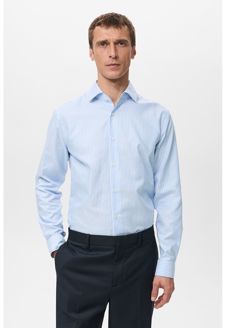 Camasa slim-fit din bumbac - Alb/Albastru lavanda