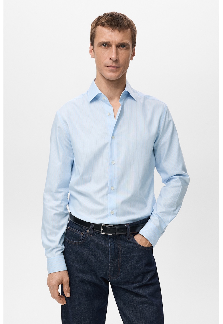 Camasa slim-fit din bumbac - Albastru pastel