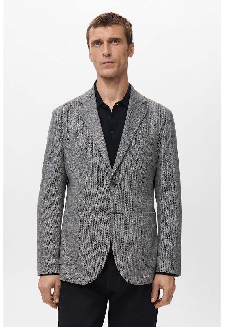 Sacou cu model herringbone si buzunare - Gri deschis