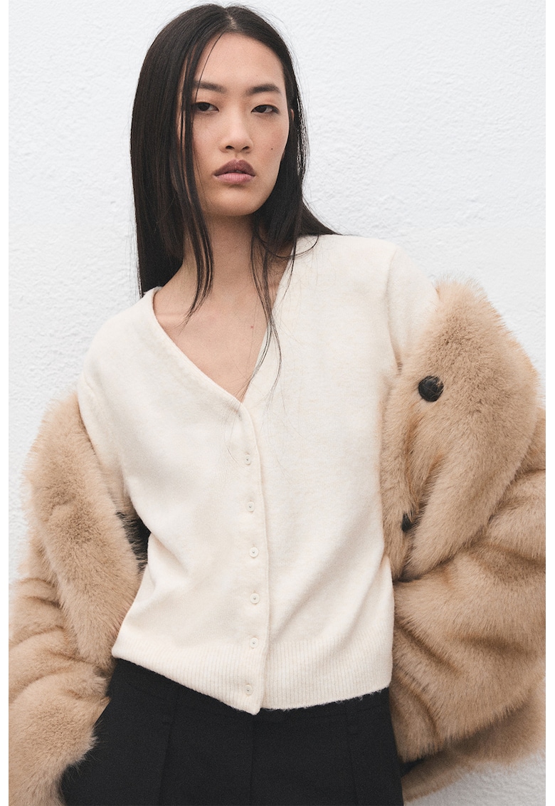 Cardigan tricotat cu model uni - Bej deschis