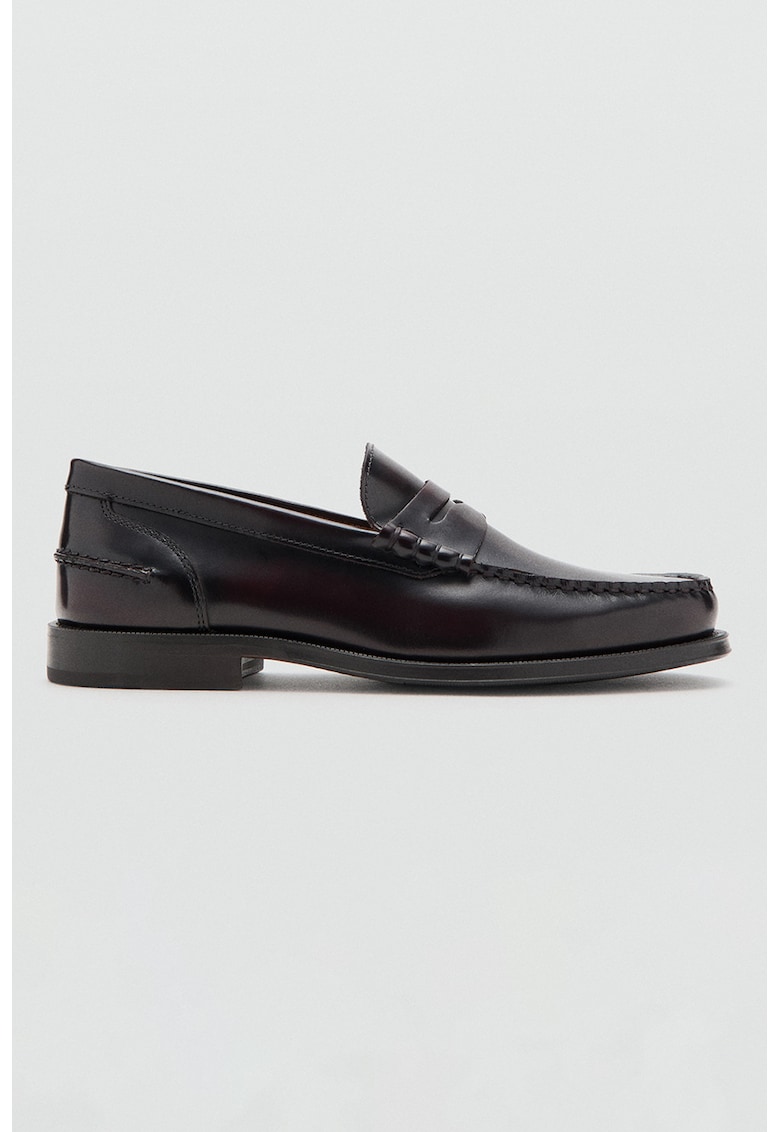 Pantofi loafer din piele cu model uni - Visiniu