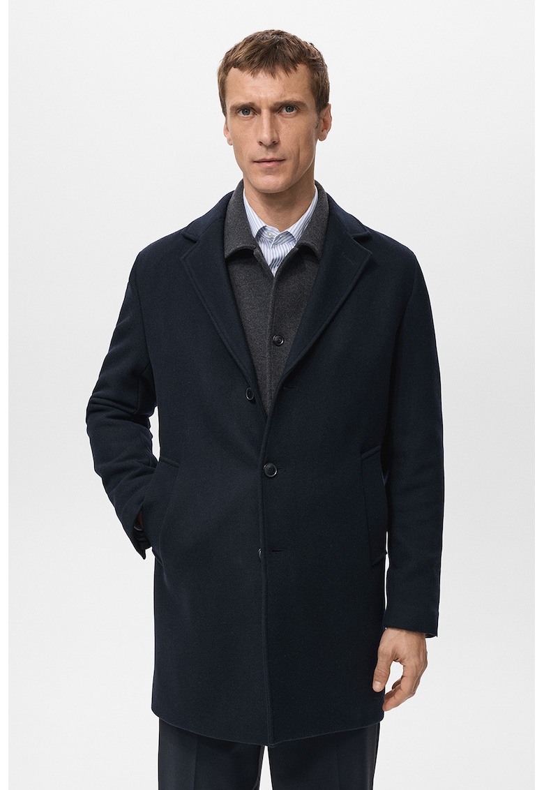 Palton usor din amestec de lana si croiala slim-fit - Bleumarin