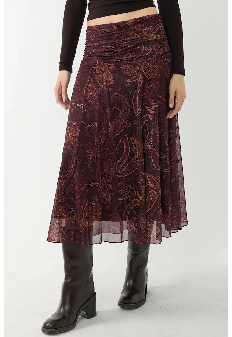 Fusta fusta petrecuta midi - detalii volane - maro moka - textil