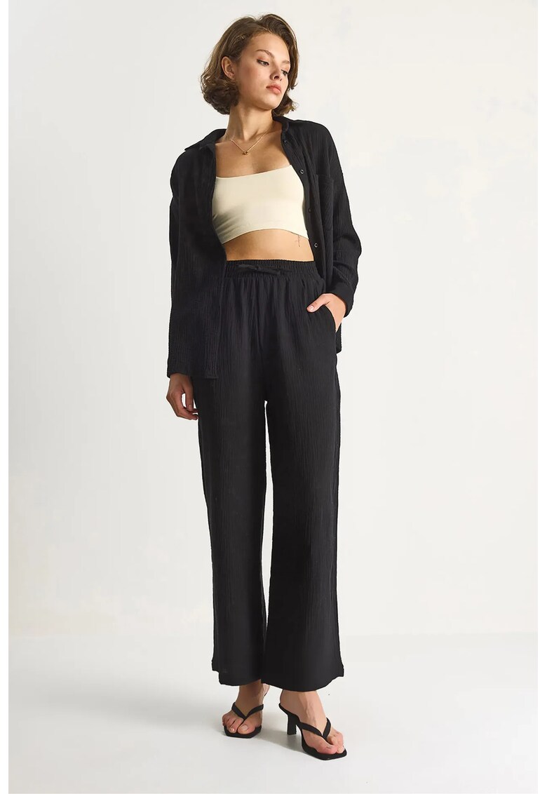 Pantaloni dama - talie inalta - croiala dreapta - negru - textil