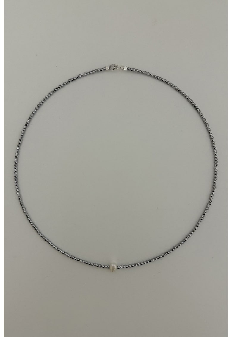 Colier cu pietre de hematit si pandantiv cu perla