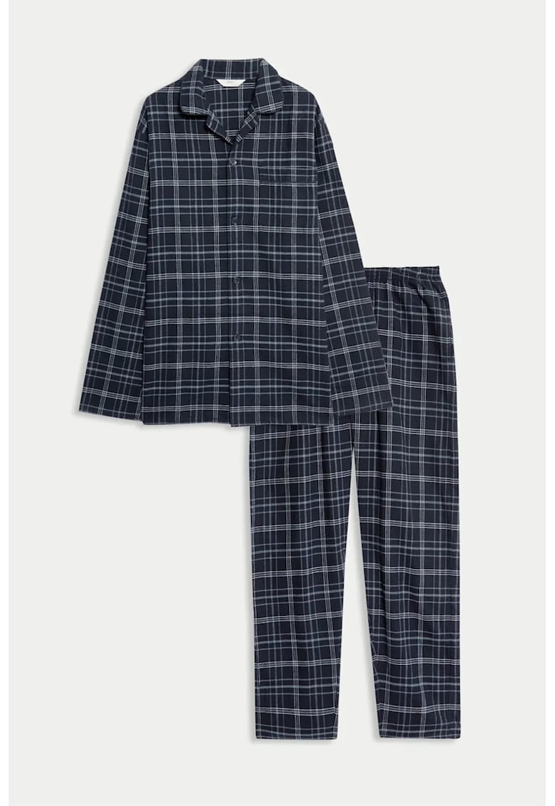 Marks Spencer Pijama din bumbac cu model in carouri - Alb/Albastru ultramarin