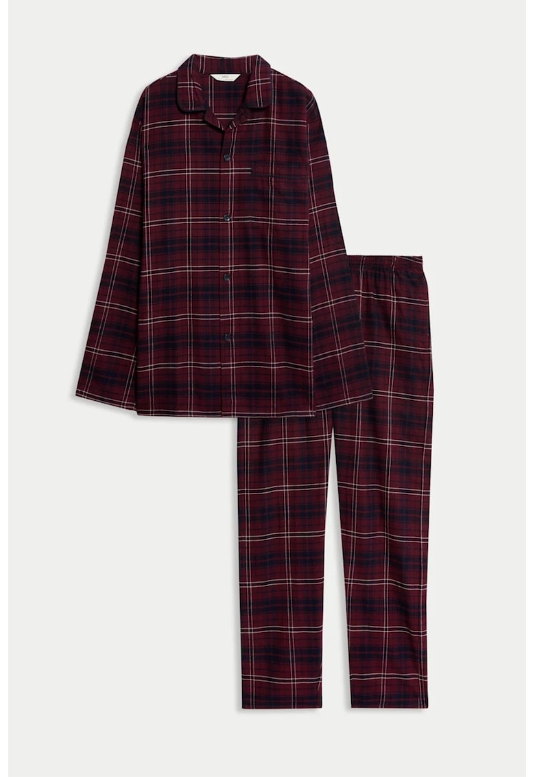 Marks Spencer Pijama din bumbac cu model in carouri - Visiniu/Bleumarin