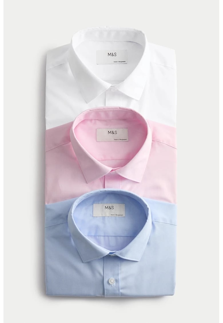 Marks Spencer Set de camasi din amestec de bumbac - 3 piese - Alb/Roz/Albastru