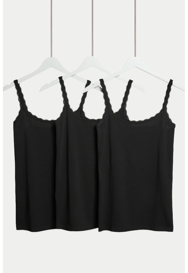 Marks Spencer Set de 3 top-uri de casa cu insertii din dantela - Negru