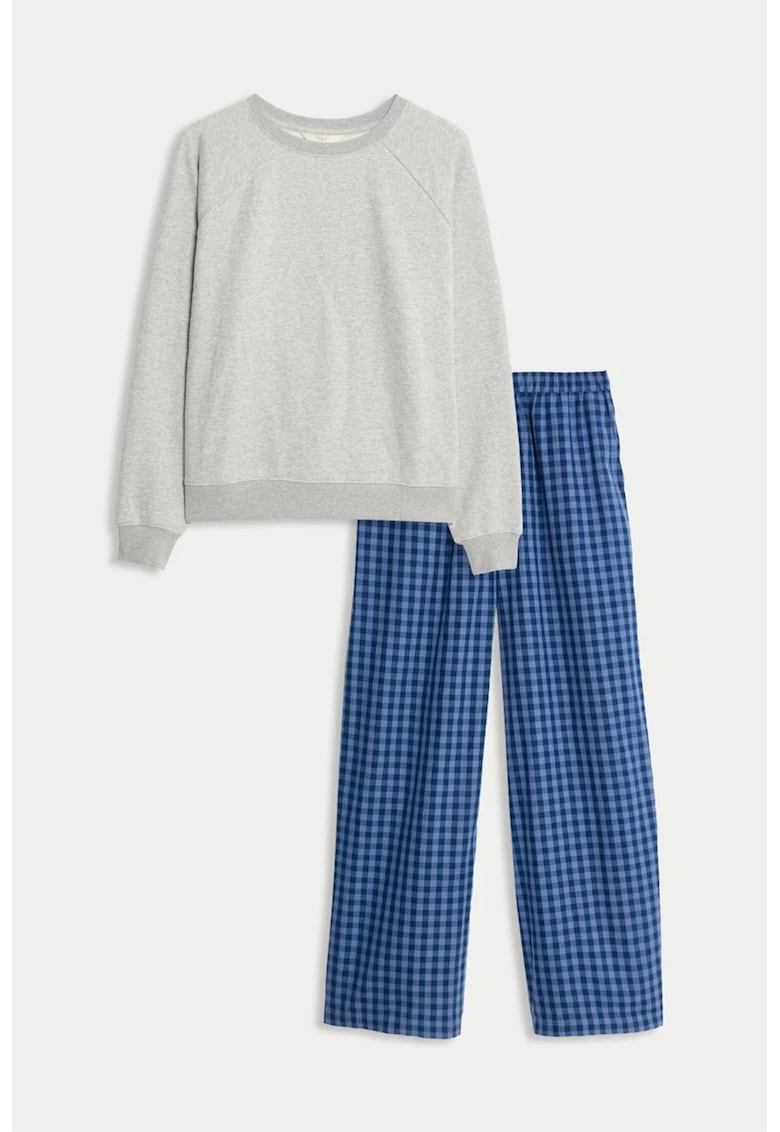 Marks Spencer Pijama din amestec de bumbac - Gri deschis melange/Albastru