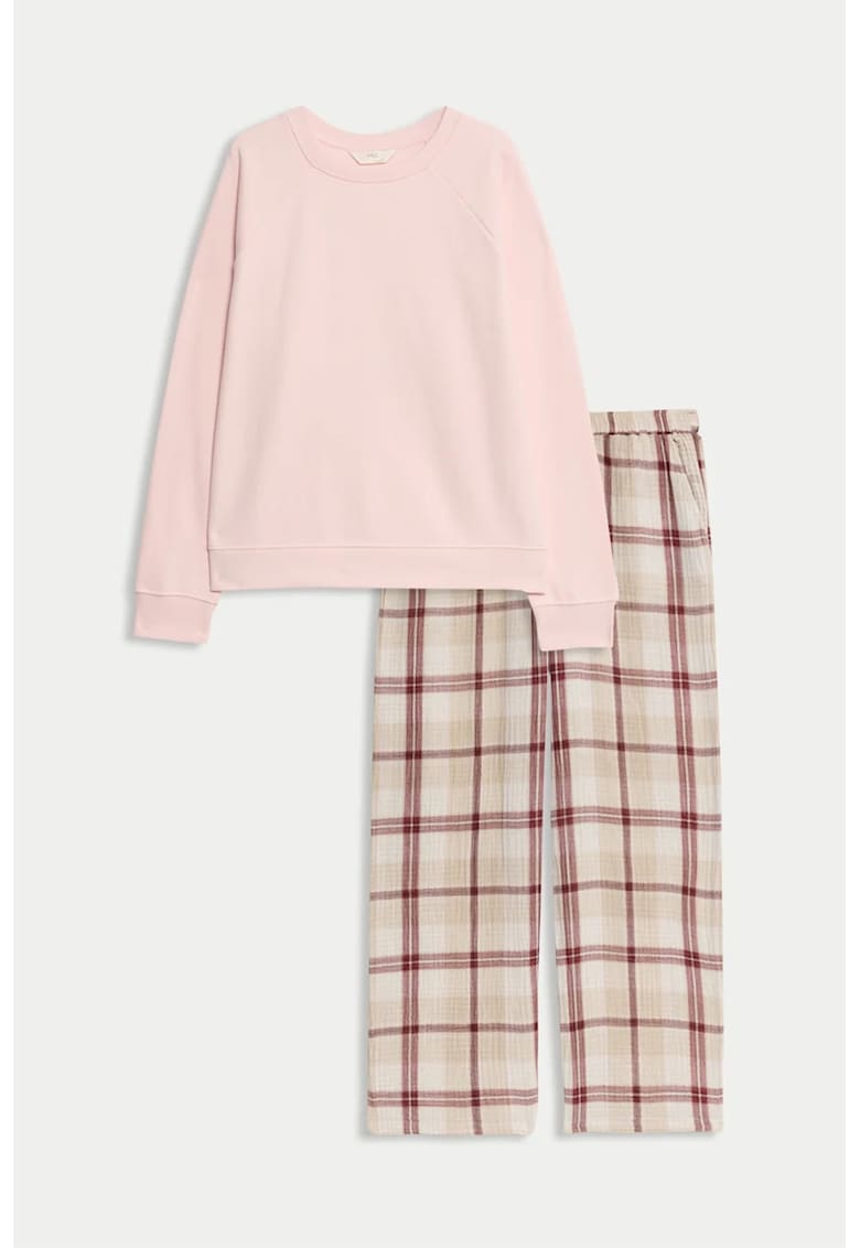 Marks Spencer Pijama cu pantaloni lungi cu model in carouri - Bej/Roz