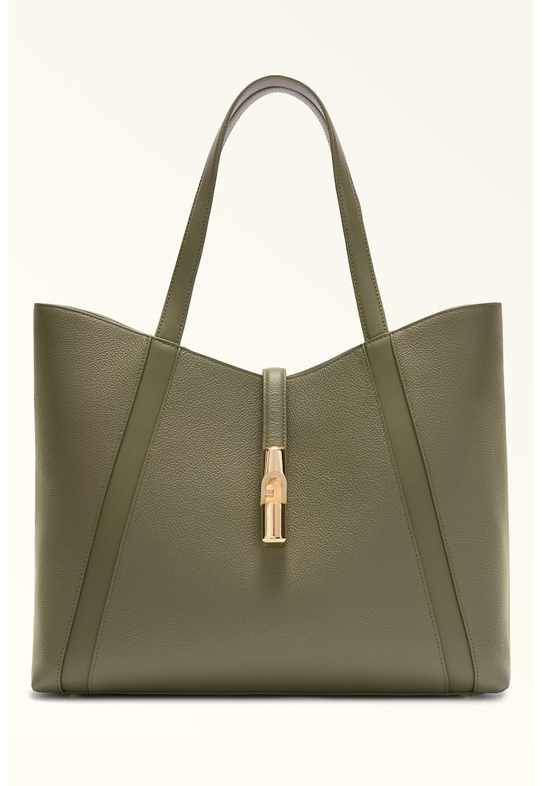 Geanta tote de piele Goccia - Verde sparanghel